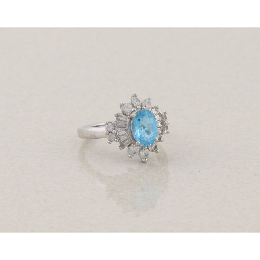 Sterling Silver Natural Blue Topaz and White Topaz Ring Ballerina Ring Size 7 - Picture 3 of 8